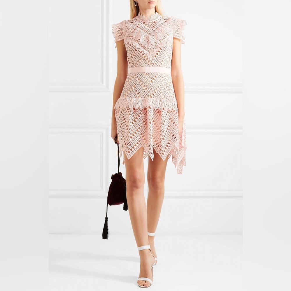 SELF-PORTRAIT Guipure Lace Mini Pink Dress - Picture 5 of 5